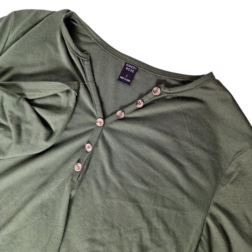 Emery Rose Tunic Top Olive Green Women's Large Roll Tab Sleeves